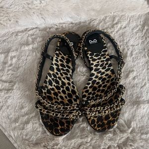 Dolce & Gabbana Leopard Print Sandals with Gold Chain